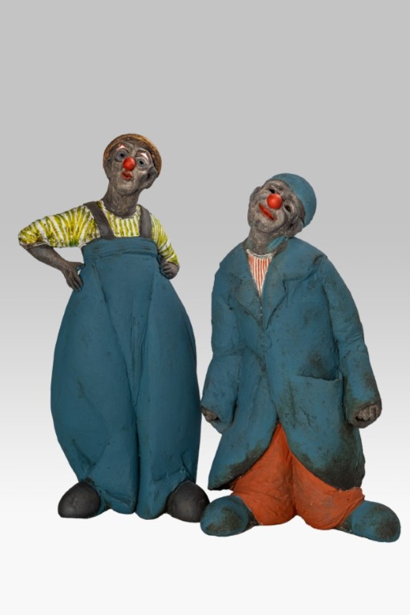 "Monsieur Bretelle et Crakant" Sculptures en grès.