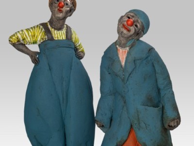 "Monsieur Bretelle et Crakant" Sculptures en grès.